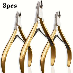 Tijeras Profesionales de Acero Inoxidable para Remover Cutículas, 1/3 Piezas, Color Beige, Resistentes, Doradas, con Puntas Dentadas, Herramientas de Pedicura - Product Image 2