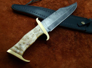 Couteau de chasse artisanal en acier inoxydable à bord dentelé, pointe clip, qualité industrielle, garantie 3 ans, magnifique manche en corne - Product Image 3