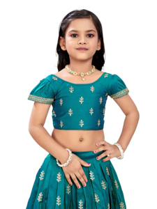 Shoryam - Lehenga Choli Bordado Azul Rama para Niñas, Vestido Étnico con Borde Festoneado para Bodas, Fiestas y Eventos Festivos - Product Image 5