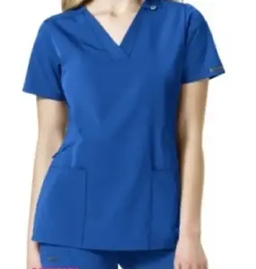 Beautiful Blue Color Women Stylized V-Neck Top with Short Sleeves and Two Lower Top Loading Pockets at Wholesale Price