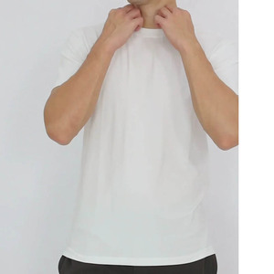 Camiseta de manga corta básica transpirable antibolitas de algodón 100% ajustada con cuello redondo para hombre - Product Image 3