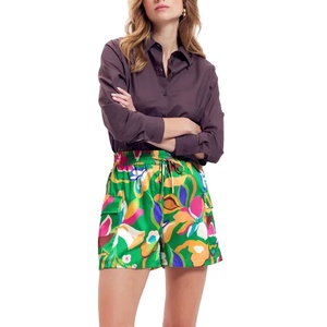 กางเกงขาสั้นเอวสูงสำหรับผู้หญิงสีพื้นกางเกงขาสั้นลำลองสำหรับผู้ใหญ่ - Product Image 1