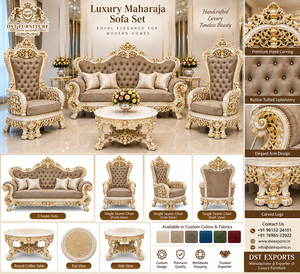 Elegant Heavy Handcrafted Teak Wood <b>Sofa</b> <b>Set</b> with Centre Table Maharaja Royal Carved <b>Sofa</b> & Throne Chair <b>Set</b> for Home Decor UK - Product Image 6