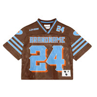Camiseta de fútbol americano de malla cuadrada personalizada para adultos, ropa de calle al por mayor de moda, camiseta de rubí con sublimación de hombro hacia abajo de gran tamaño