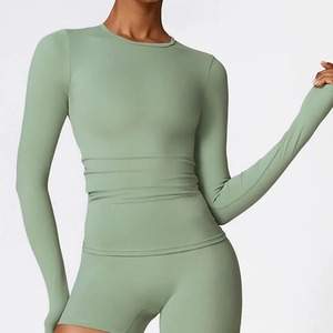 Women's Quick Dry Breathable Yoga Long Sleeves Crop Top Round Neck Sports Top Gym Fitness Workout Sexy Running Long Sleeves - Product Image 2