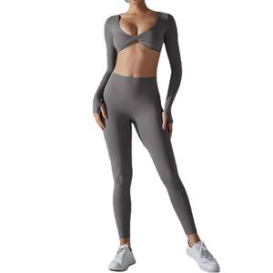 <b>Women</b> Tracksuit Long Sleeve Gym Fitness Clothes Workout <b>Top</b> High Waist <b>Yoga</b> Pants Leggings Two-Piece Set - Product Image 5