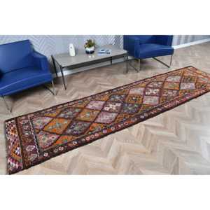 พรมขนาด 2.8x10.7 ฟุต, พรมวินเทจตุรกี, พรมขนสัตว์ลายสัตว์สีแดง - Product Image 2