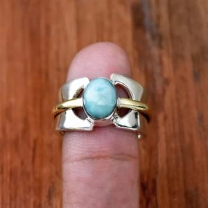 แหวนลาริมาร์ธรรมชาติ925วงแหวนกว้างสองโทนสีเงินสเตอร์ลิง - Product Image 3