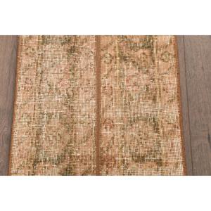 1.4x3.3 ft Small Turkish Rug, Vintage Rug, <b>Brown</b> Green Oriental <b>Wool</b> Rug - Product Image 3