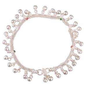 Pulsera de tono plateado de fabricante indio, tobilleras con incrustaciones de diamantes Payal, accesorio de joyería nupcial para mujer con borla - Product Image 6