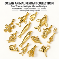 Breloques en cuivre plaqué or 18 carats représentant des animaux marins (baleine, dauphin, requin, hippocampe, homard, pieuvre, poisson) pour la création de bijoux de mode