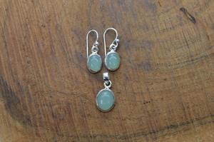 Aqua Calcedonia joyería de piedras preciosas para mujer plata estilo bohemio pendientes colgante conjunto joyería 925 plata esterlina tendencia hecha a mano - Product Image 3