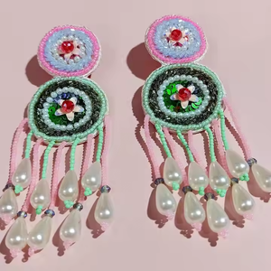 Pendientes bordados, joyería artesanal Bohemia con intrincado hilo, declaración ligera de artesanías MD - Product Image 2