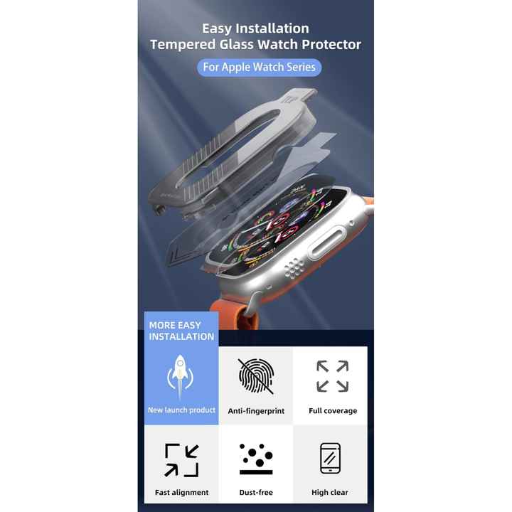 Apple Watch Ultra 49mm / Ultra 2 49mm Compatible Screen Protector Easy Installation Tempered Glass with Mounting Device