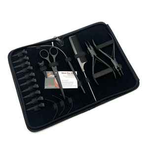 Kit d'outils d'extension de cheveux noirs mats comprenant une pince à anneau Micro Link Clips Ciseaux Boucle Épilation des extensions de cheveux humains - Product Image 1