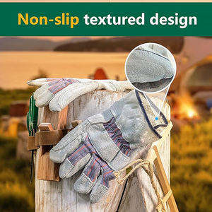 Guantes de trabajo de medio cuero resistente, piel de vaca de doble capa, forro de algodón, Palma de cuero, jardinería, guantes de jardín - Product Image 3