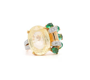 Bague en diamant Moissanite ovale avec saphir jaune et émeraude Bague en or massif pour bijoux de mode pour femmes - Product Image 1
