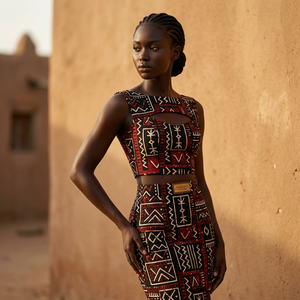 Robe en tricot de lin faite à la main, respirante, avec col en V brodé, pour femmes courbes ML - Product Image 3