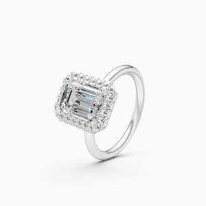 Emerald Halo Solitaire Lab Grown Diamond Luxury <b>Statement</b> <b>Ring</b> With 2.55 Ct Emerald Cut In 9K Yellow White And Rose Gold - Product Image 2