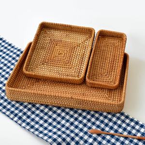 Custom <b>Large</b> <b>Rattan</b> Tray with Bamboo Handles Solid Pattern Decorative Serving Dish for Dining Room Household <b>Storage</b> - Product Image 4