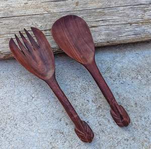 Couverts de service à salade en bois de teck naturel manche en résine vaisselle cuillère fourchette pour riz et cuisine outils de salade réutilisables - Product Image 3