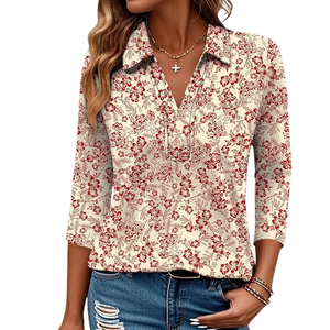 Chemise à manches longues à col en V pour femmes élégantes, coupe décontractée, tenue de bureau décontractée, service de logo personnalisé de qualité supérieure - Product Image 1