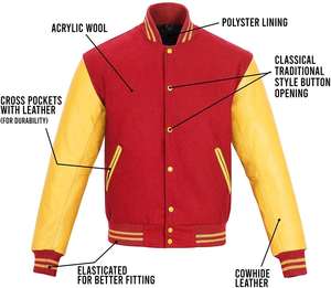 Veste en cuir et toile à manches longues pour homme, broderie, patch, style lettreman, vente d'hiver et d'automne - Product Image 3