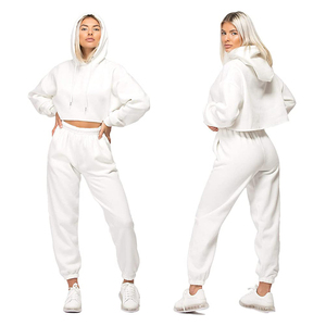 Pakistan Made Girls Crop Top Sweatsuits Sudadera con capucha con pantalones cómodos Ropa casual Hecho en color blanco - Product Image 6