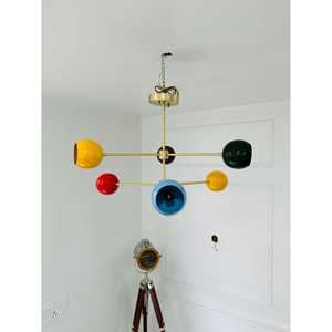 Lustre Sputnik à 6 bras avec abat-jour multicolores et volets - Product Image 5