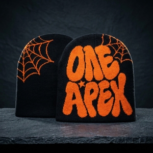 Bonnet tricoté personnalisé noir et orange motif araignée, unisexe, streetwear, chaud, style hip-hop, avec revers, pour l'hiver, fabrication - Product Image 6