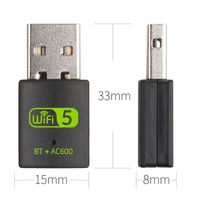 Adaptateur USB WiFi BT 600Mbps double bande 2.4/5GHz Dongle réseau sans fil pour PC/ordinateur portable/ordinateur de bureau prend en charge Windows OS type externe