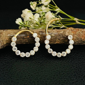 14K Solid Gold Invisible Set Natural Diamond Daith Clicker Fine Jewelry. - Product Image 1