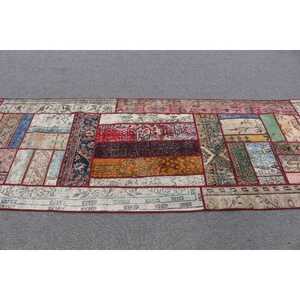 3.1x8.7 ft Rug, Turkish Vintage Rug, <b>Red</b> Patchwork <b>Wool</b> Rug - Product Image 3