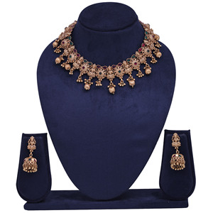 ชุดเครื่องประดับอินเดียโบราณสร้อยคอแฟชั่นสำหรับวัดใต้ของอินเดียงานแต่งงานเครื่องประดับเลียนแบบนิกายออร์โธดอกซ์ส่งออก - Product Image 1