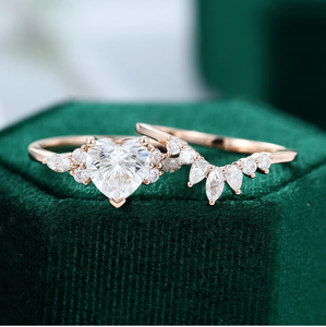 Ensemble de Bague de Fiançailles Romantique en Argent Sterling 925 Plaqué Or Rose Vintage Certifié IGI avec Diamant de Coupe Marquise en Forme de Cœur - Product Image 2