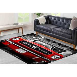 Tapis Rouge Mustang : Décoration de Garage pour Voitures Classiques, Tapis d'Entrée Antidérapant, Tapis en Chenille - Product Image 2