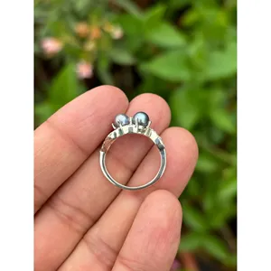 Bague en perle noire naturelle de Tahiti, argent sterling 925, bijoux en perles faits à la main, fournisseur en gros - Product Image 5