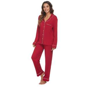 Pigiama da donna con maniche lunghe pantaloni in vita elastica morbidi e traspiranti con motivo di carattere per la casa comode tasche taglie-solo L - Product Image 1