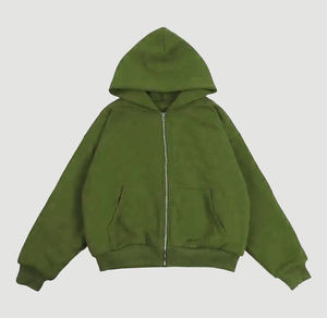 Sweat à capuche double couche en coton personnalisé de haute qualité nouvelle mode Boxy Heavyweight Zip French Terry brodé pour l'automne - Product Image 1