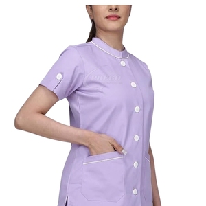 Ensemble de blouses chirurgicales pour femmes de couleur violette |   Uniforme d'infirmière et de médecin à manches courtes en coton polyester |   Tenues médicales d'hôpital confortables - Product Image 3