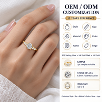 Bague en argent sterling 925 avec moissanite ronde de 6,5 mm (1 carat) et pierres latérales en zircon, plaquée or, personnalisable, vente en gros, bijoux de mariée sur mesure