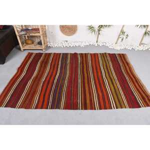 พรมตุรกีขนาด 4.1x6.6 ฟุต, พรมวินเทจ, พรมโมร็อกโกสีแดงเขียว - Product Image 3