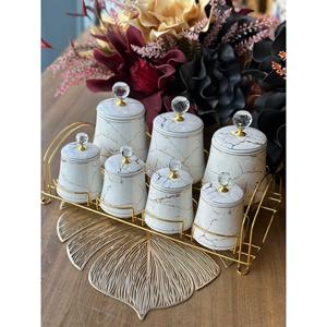 Portaspezie 7 pezzi Rossev marmo bianco con supporto - Product Image 3