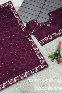 Dernier concepteur de sari en soie douce de haute qualité broderie à séquences lourdes style traditionnel indien pakistanais pour adultes pour les mariages - Product Image 5