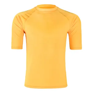 New men women polyester surfing swim sun protection tshirt orange short sleeve mens style rash guard with customization