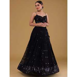 Fabuloso Lehenga Choli Negro de Georgette para Recepciones con Bordado, Vestidos de Noche - Product Image 2