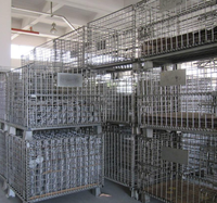 Cage de stockage en treillis métallique robuste, conteneur de stockage industriel en métal, bac en acier empilable, cage de manutention de matériaux