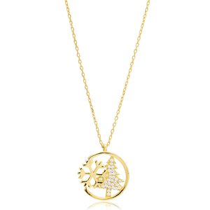 Snowflake Pine <b>Tree</b> Design Charm <b>Necklace</b> Engagement & Wedding Women's Wholesale Turkish Handmade 925 Sterling Silver Jewellery - Product Image 3
