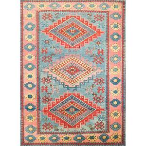 Alfombra de Lana Anudada a Mano Nuray Azul, Diseño Geométrico Oriental para Sala de Estar, Dormitorio Juvenil - Pae-1184, Rectangular 9x12, Tamaño para Pasillo - Product Image 1