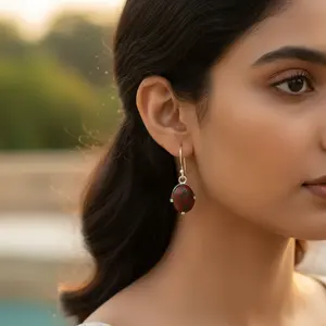 Pendientes de Piedra de Jaspe Rojo para Mujer, Estilo Vintage, Plateados, para Uso Diario, con Corte Esmeralda, Diamante, Granate, Topacio, Amatista como Piedras Principales - Product Image 1